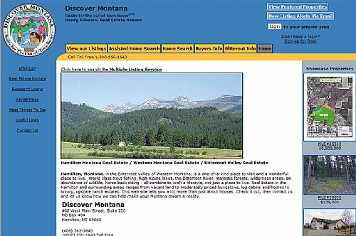 The homepage with information on Hamilton, Montana