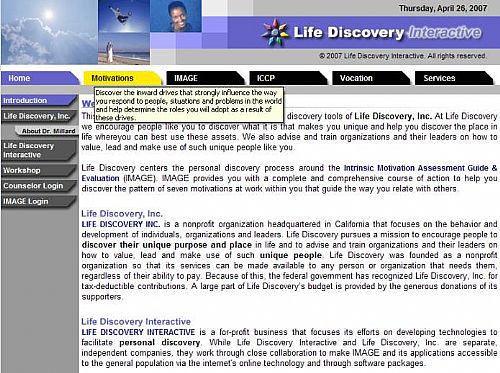 The hompage explains what Life Discovery is about