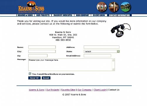 This page allows you to contact the Kearns company
